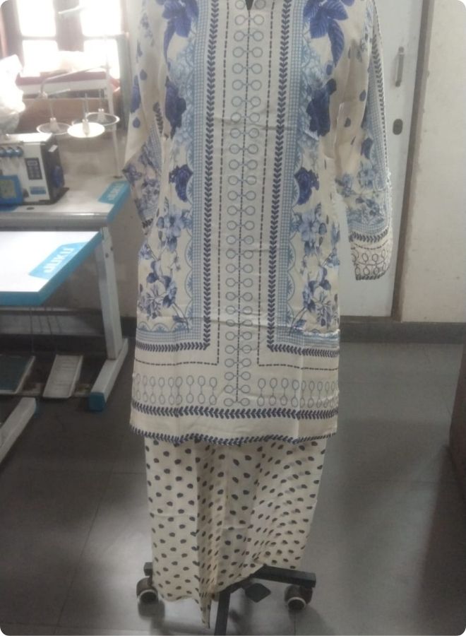 White and Blue Floral Printed Kurta Set
