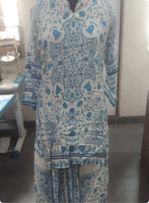 White and Blue Ethnic Printed Kurta Set
