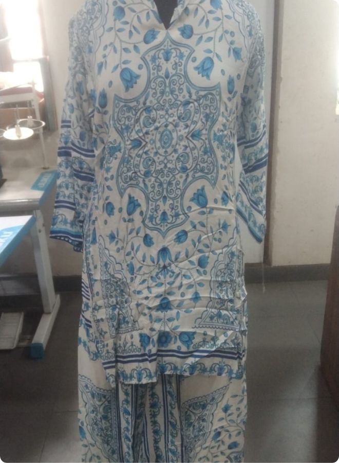 White and Blue Ethnic Printed Kurta Set