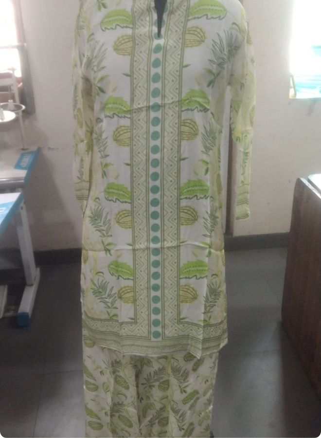 White and Green Printed Kurta Set