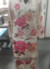 White Kurta Set with Bold Floral Prints