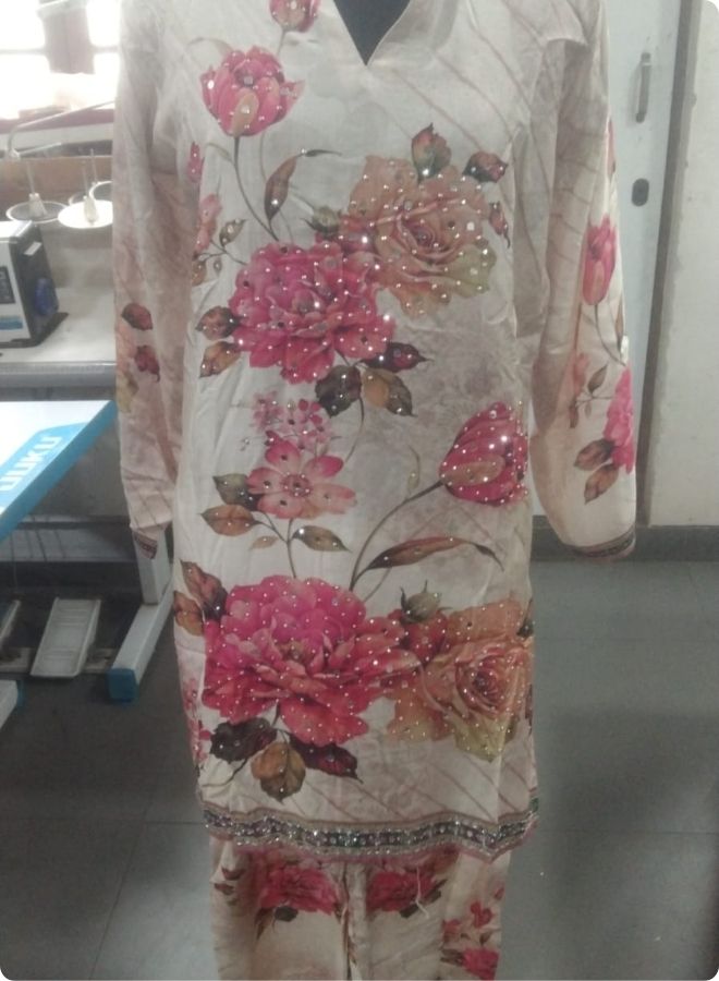 White Kurta Set with Bold Floral Prints