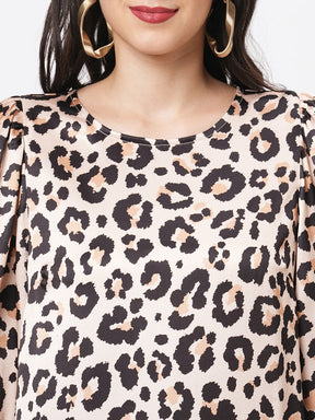 Oversized Animal Print Calf Length Dress For A Date In The Evening