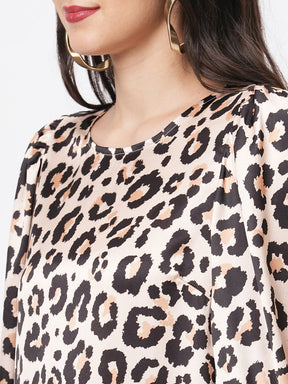 Oversized Animal Print Calf Length Dress For A Date In The Evening