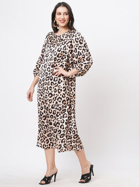 Oversized Animal Print Calf Length Dress For A Date In The Evening