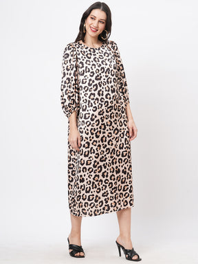 Oversized Animal Print Calf Length Dress For A Date In The Evening