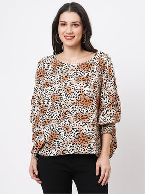 Loose Fit Animal Print Freesize Top With Smokin Details At The Cuff