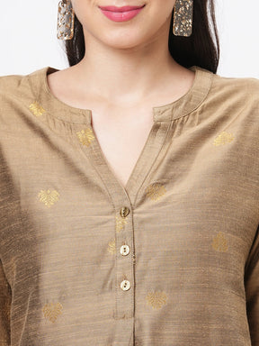Rich Gold Tunic Set With Gold Butti Printed All Over