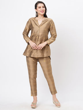 Rich Gold Tunic Set With Gold Butti Printed All Over