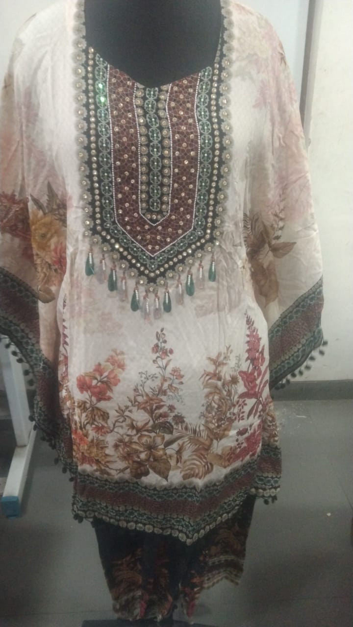 Elegant Floral Printed Kaftan Kurta pant
