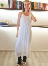 White Sleeveless Embroidered Kurti