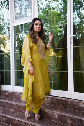 Olive Green Embroidered Kurta Set